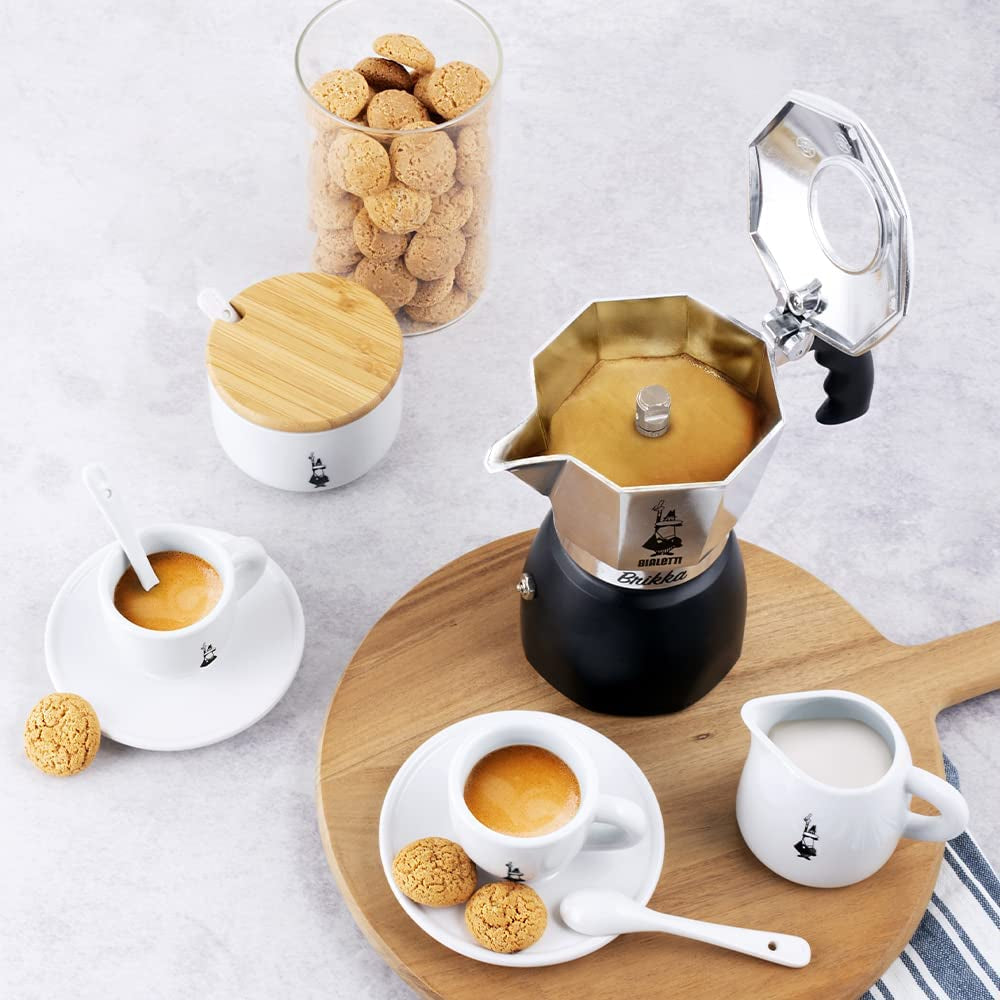 - New Brikka, Moka Pot, the Only Stovetop Coffee Maker Capable of Producing a Crema-Rich Espresso, 2 Cups (3,4 Oz), Aluminum and Black