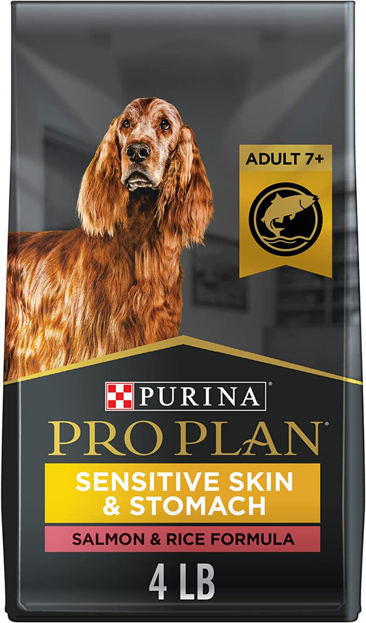 Sensitive Skin & Stomach Dog Food, Dry Dog Food for SENIOR Dogs Adult 7+ Salmon & Rice Formula - 4 Lb. Bag