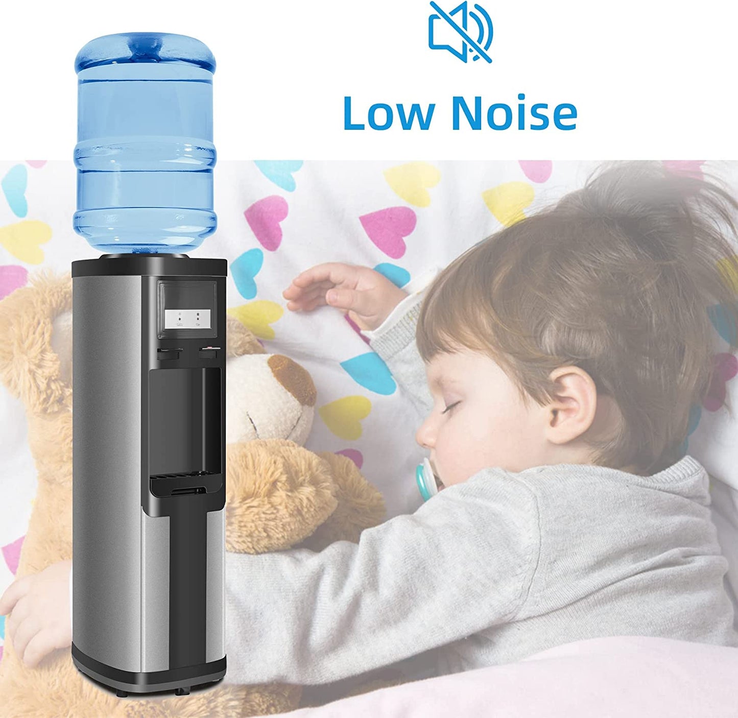 Water Cooler Dispenser, 5 Gallon Top Loading Water Cooler Water Dispenser, 2 Temps (Hot & Cold), Quiet, Black and Stainless Steel, ETL Listed, Child Safety Lock