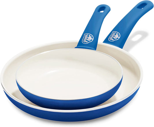 Soft Grip Healthy Ceramic Nonstick, 7" and 10" Frying Pan Skillet Set, Pfas-Free, Dishwasher Safe, Blue