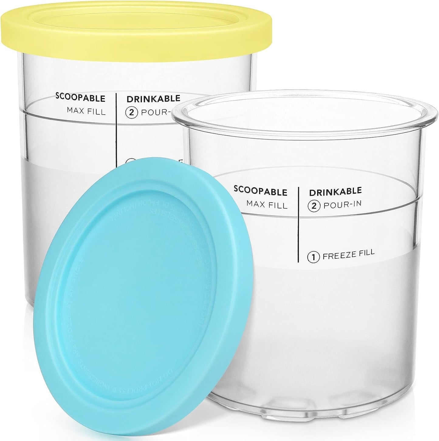24 Oz. Containers | Extra Replacement Pints and Lids - Compatilbe with Ninja Creami NC501, NC500 Series/Deluxe 11-In-1 Ice Cream Maker (2 Pack - Blue, Yellow)