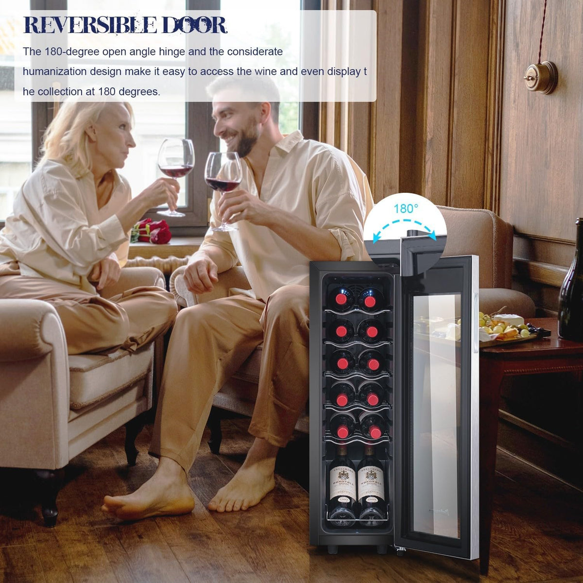 Mini Fridge Compressor Cooler, 12 Bottles Wine Refrigerator, Freestanding Wine Cellar 41F-64F One Touch Temperature Control, for Home, Office or Bar.