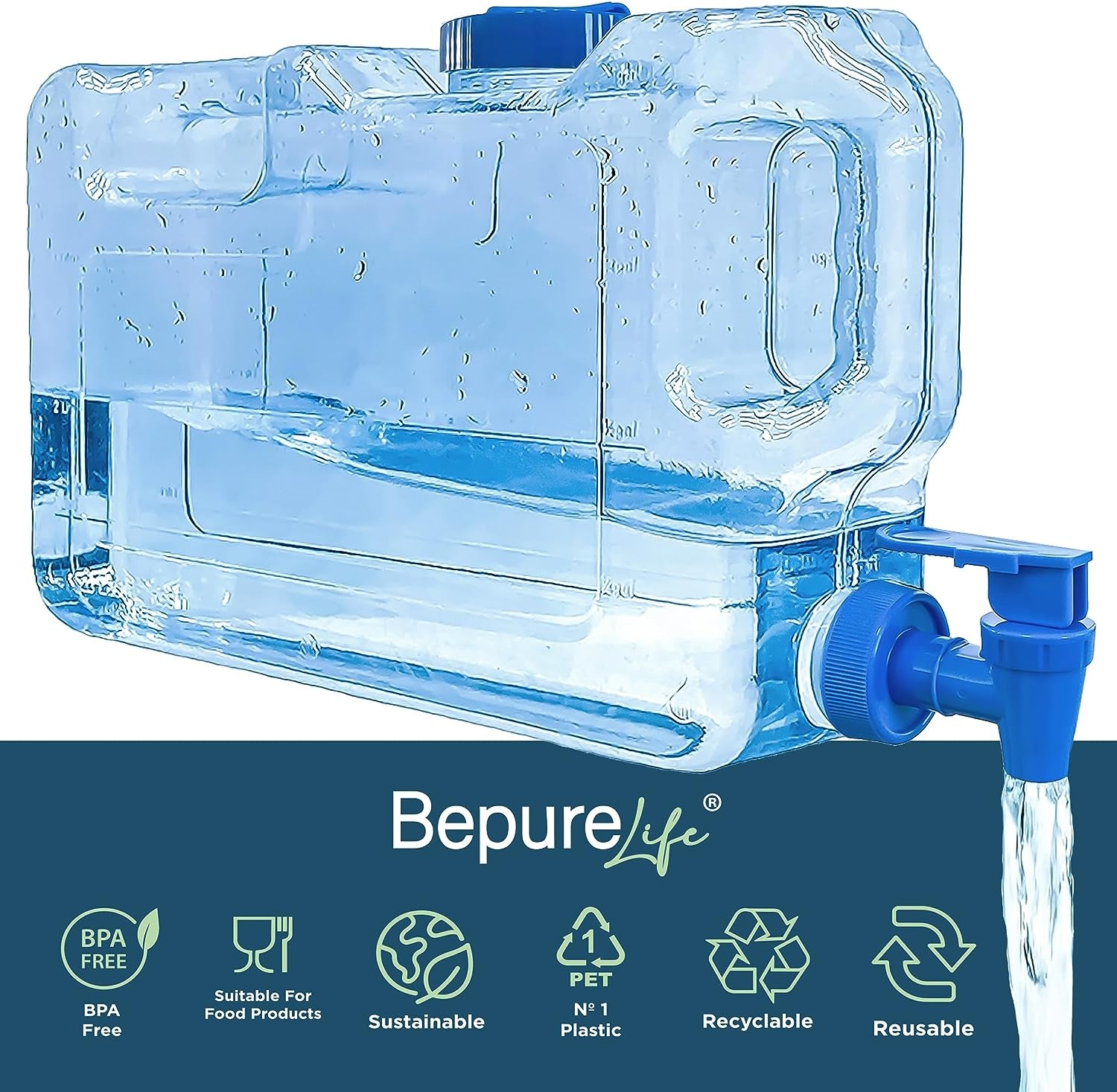 Water Drink Dispenser for Fridge. 1.1 Gal. Pitcher Refrigerator. Reusable PETG Plastic Bottle with Faucet, Spigot. Pur Water Jug. Tank for Drinks, Cocktails, Juice. Zero Bpa.Beach, Camping. (1.1Gal)