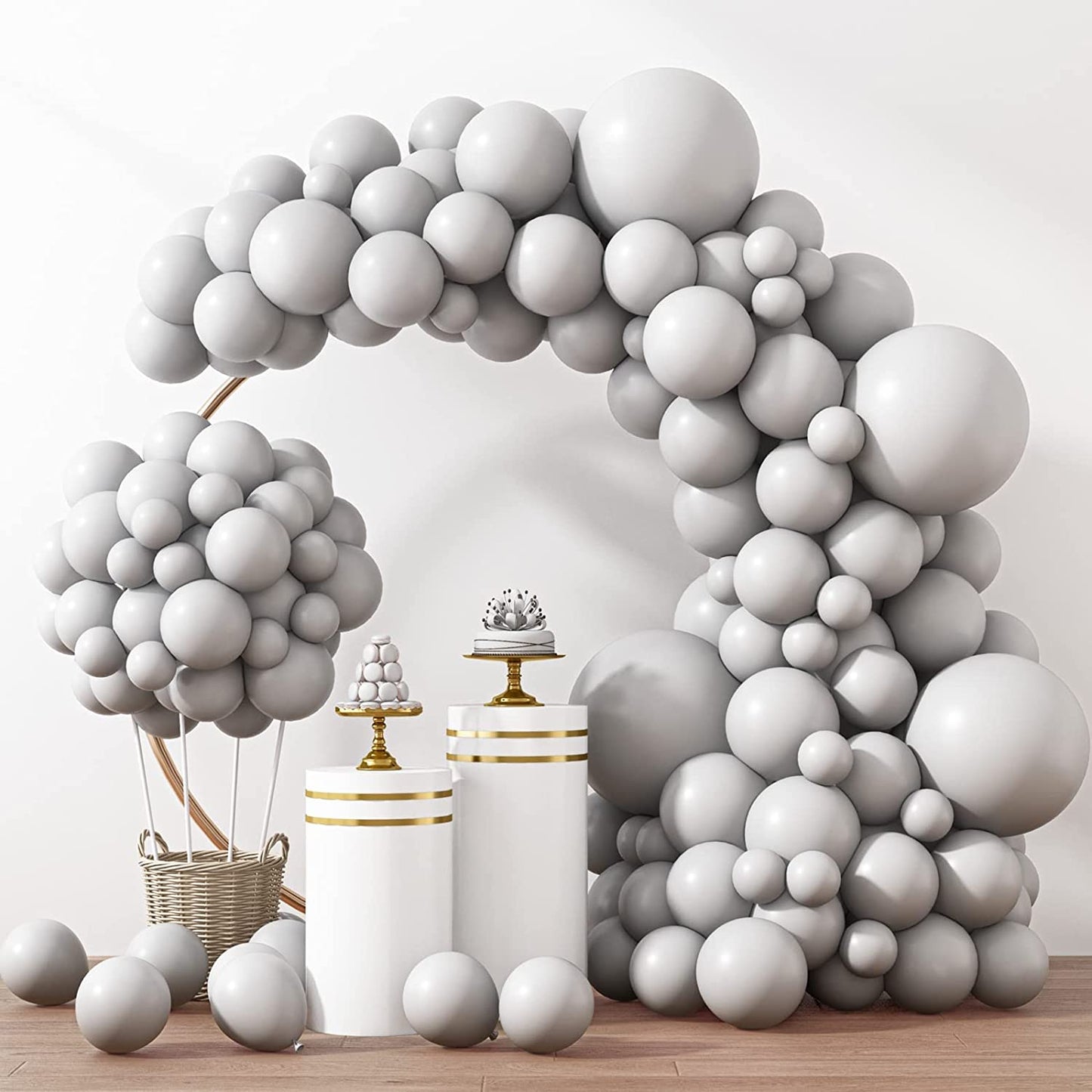 129Pcs Gray Balloons Latex Balloons Different Sizes 18 12 10 5 Inches Matte Gray Party Balloon Kit for Birthday Party Graduation Baby Shower Wedding Holiday Balloon Decoration