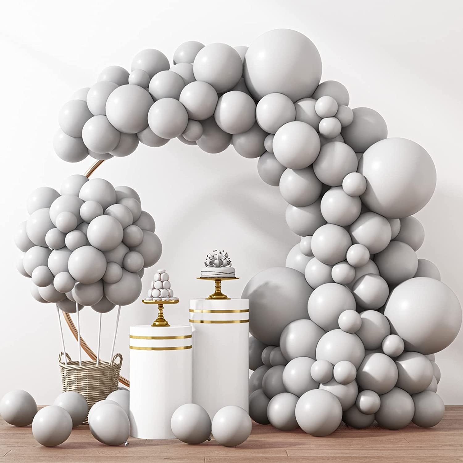 129Pcs Gray Balloons Latex Balloons Different Sizes 18 12 10 5 Inches Matte Gray Party Balloon Kit for Birthday Party Graduation Baby Shower Wedding Holiday Balloon Decoration
