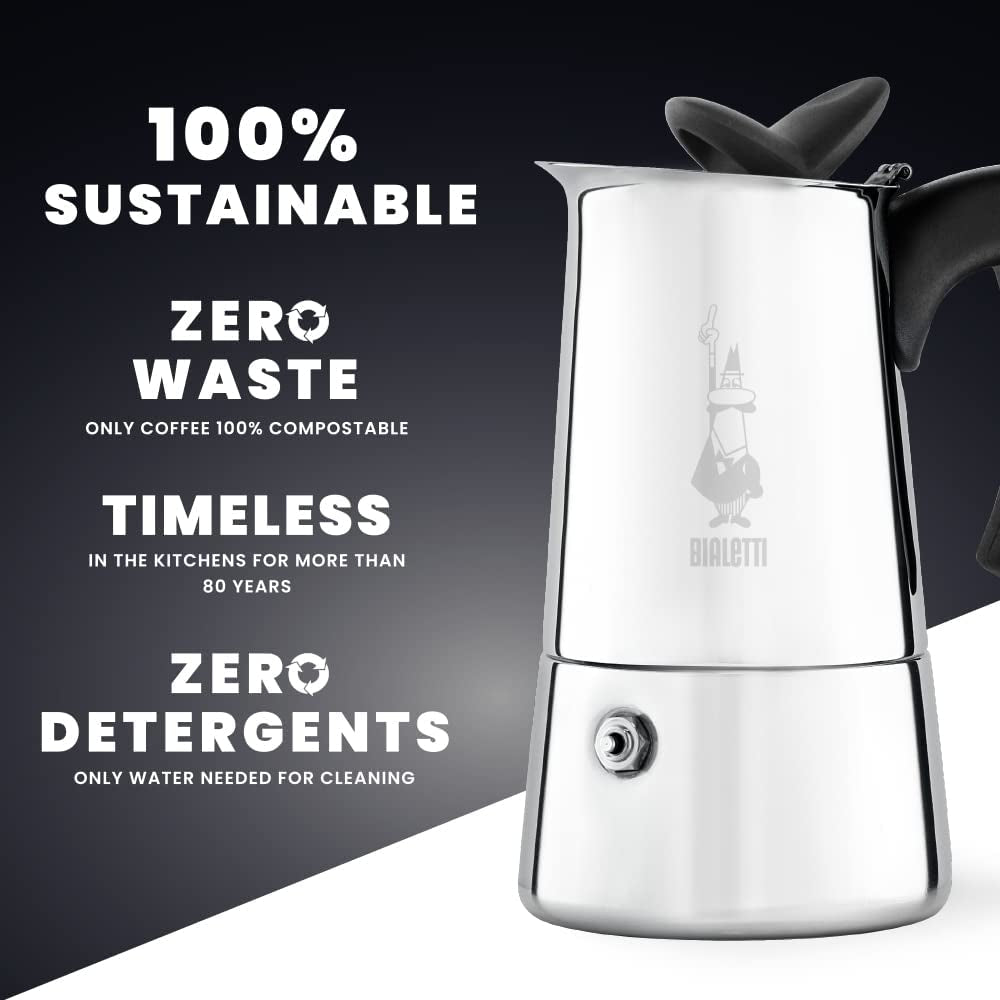 "  - Musa Induction, Stainless Steel Stovetop Espresso Coffee Maker, Suitable for All Types of Hobs, 10-Cup (15.5 Oz), Silver"