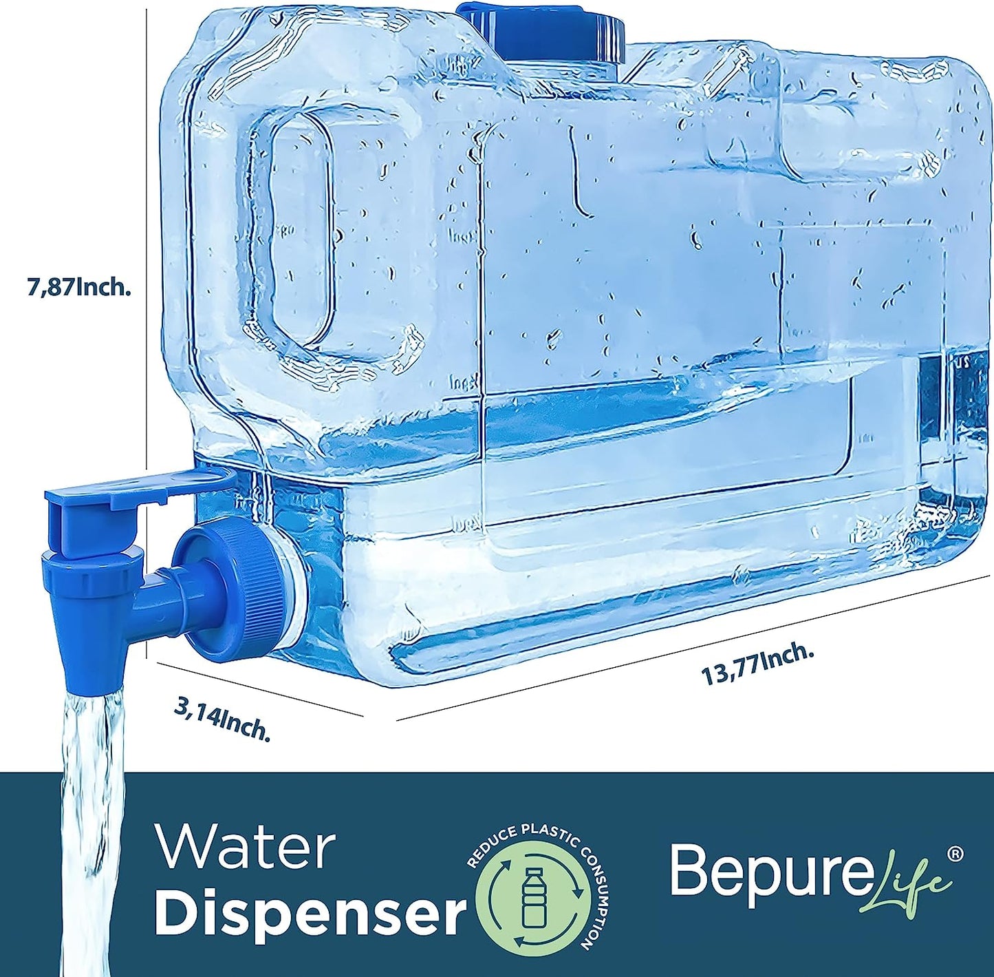 Water Drink Dispenser for Fridge. 1.1 Gal. Pitcher Refrigerator. Reusable PETG Plastic Bottle with Faucet, Spigot. Pur Water Jug. Tank for Drinks, Cocktails, Juice. Zero Bpa.Beach, Camping. (1.1Gal)