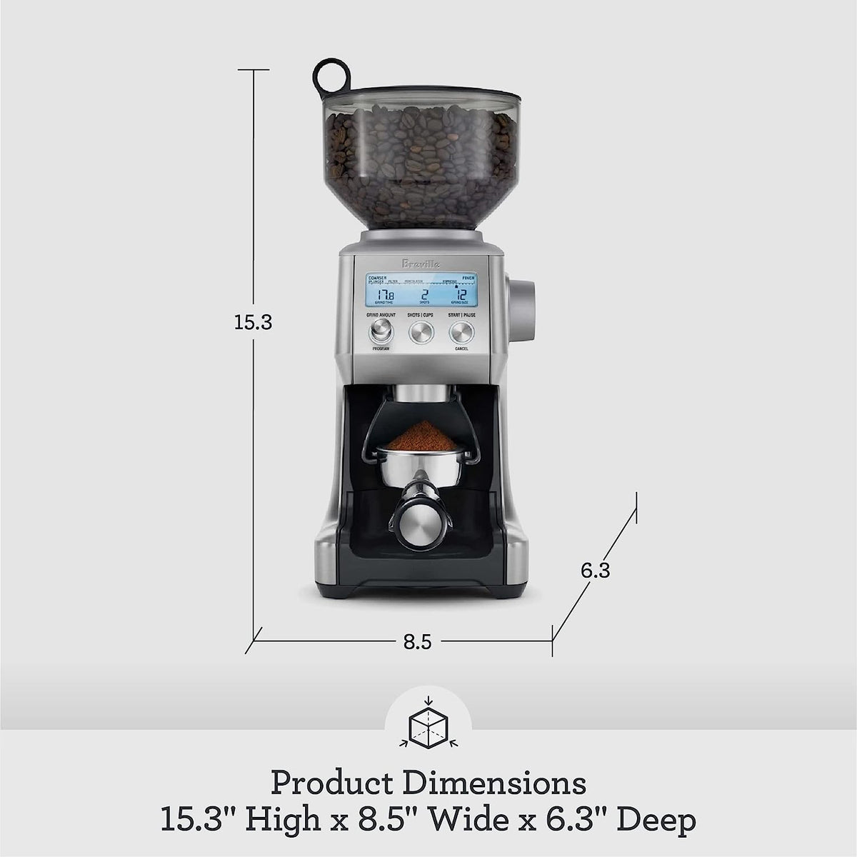 Smart Grinder Pro Coffee Bean Grinder, Brushed Stainless Steel, BCG820BSS, 2.3