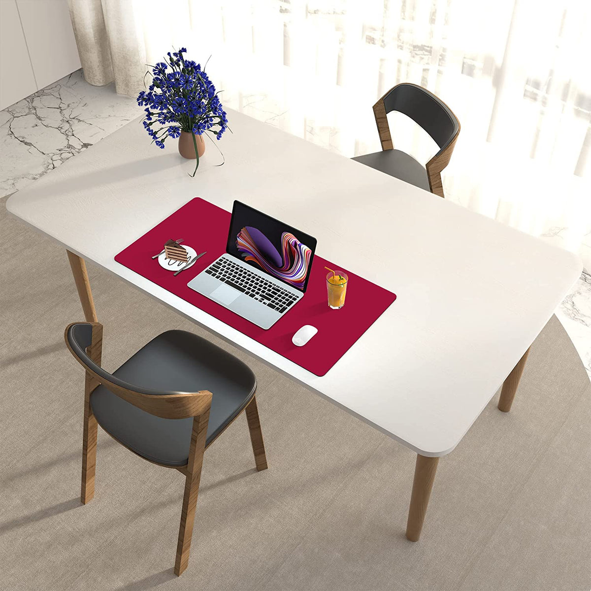 Leather Desk Pad Protector,Mouse Pad,Office Desk Mat, Non-Slip PU Leather Desk Blotter,Laptop Desk Pad,Waterproof Desk Writing Pad for Office and Home (36" X 17", Rose RED)