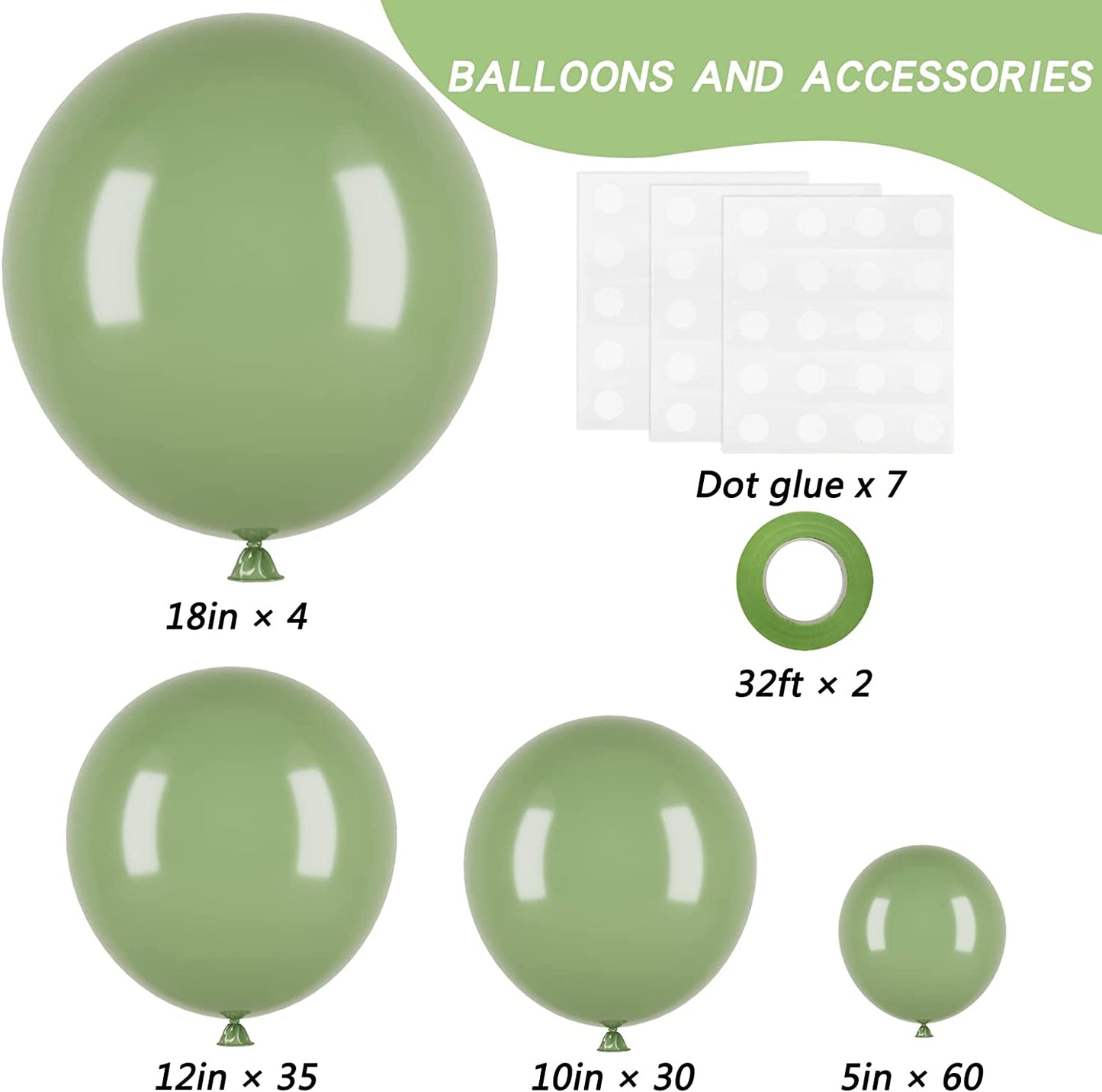 129Pcs Sage Green Balloons Latex Balloons Different Sizes 18 12 10 5 Inch Olive Green Party Balloon Kit for Birthday Party Graduation Baby Shower Wedding Holiday Balloon Decoration