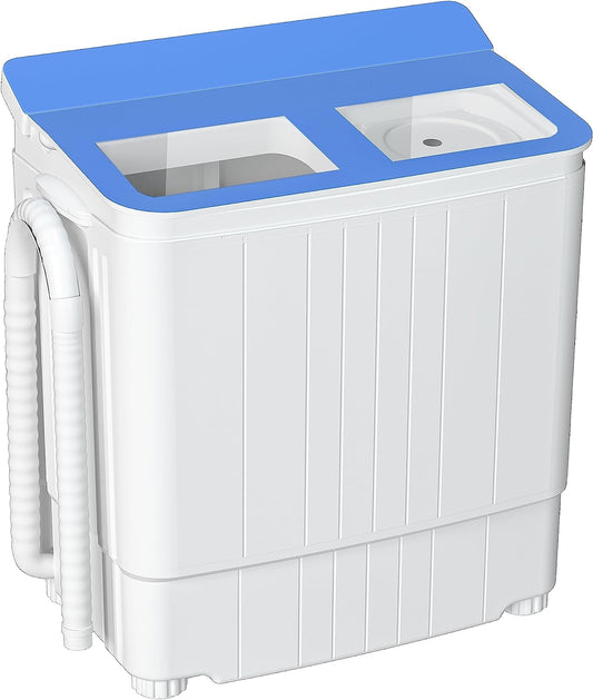 21.6 LBS Portable Washing Machine, 2 in 1 Mini Compact Twin Tub Washer and Spin Dryer with Built-In Gravity Drain Time Control, 9 Lbs Spinner Load Capacity for Home/Apartment/Dorms/Rv(Blue)