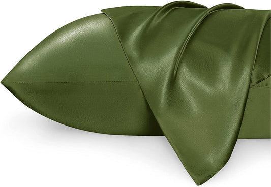Satin Pillowcase for Hair and Skin Queen - Olive Green Silky Pillowcase 20X30 Inches - Satin Pillow Cases Set of 2 with Envelope Closure, Similar to Silk Pillow Cases, Gifts for Women Men