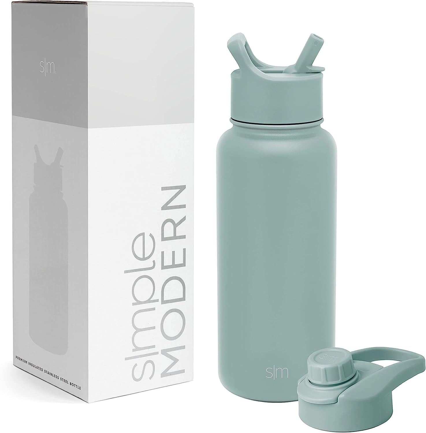 Water Bottle with Straw and Chug Lid Vacuum Insulated Stainless Steel Metal Thermos Bottles | Reusable Leak Proof Bpa-Free Flask for Sports Gym | Summit Collection | 32Oz, Sea Glass Sage