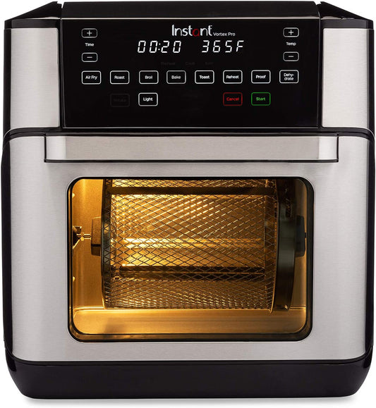 Vortex Pro 10 Quart Air Fryer, 9-In-1 Rotisserie and Convection Oven, Roast, Bake, Dehydrate and Warm, with Evencrisp Technology, Free App with over 1900 Recipes, 1500W, Stainless Steel