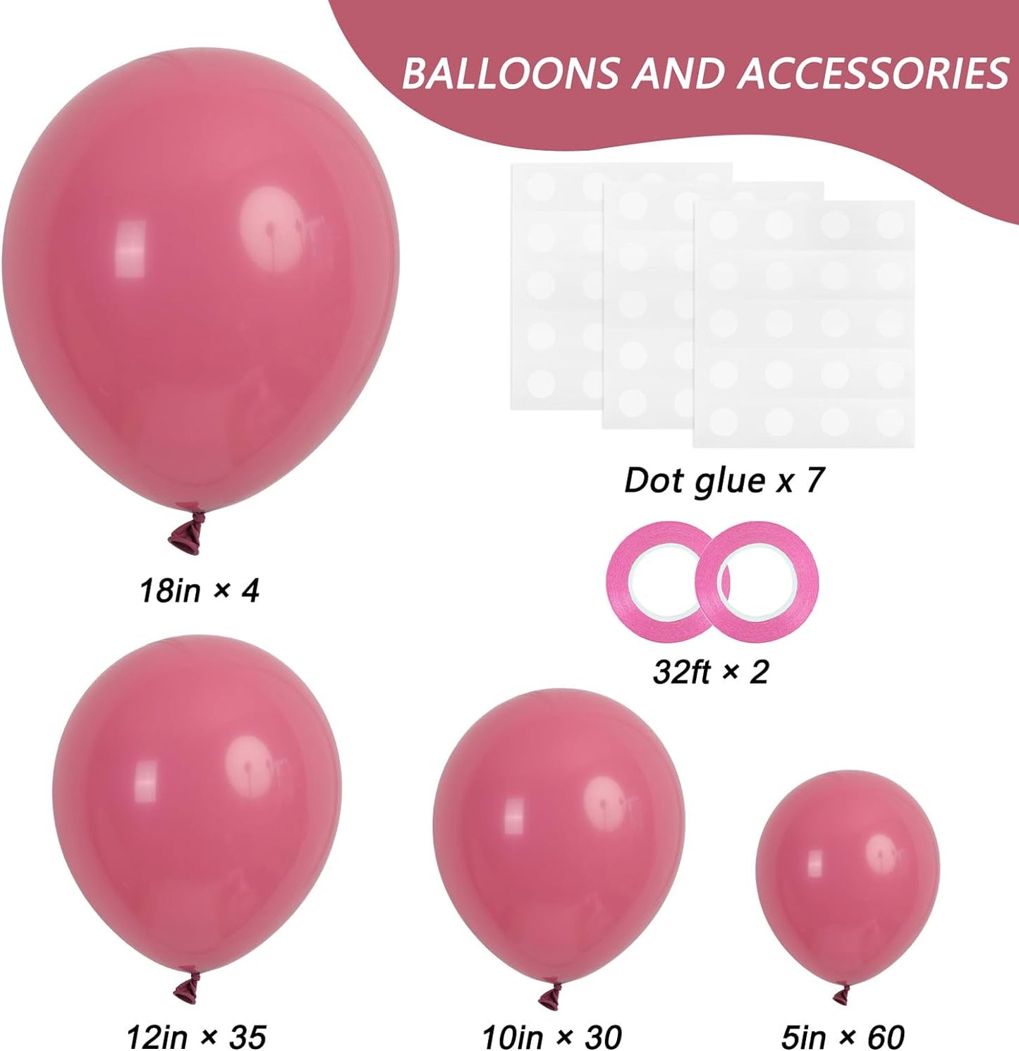 129Pcs Retro Hot Pink Balloons Latex Balloons Different Sizes 18 12 10 5 Inch Party Balloon Kit for Valentine'S Day Birthday Baby Shower Wedding Princess Theme Party Decoration