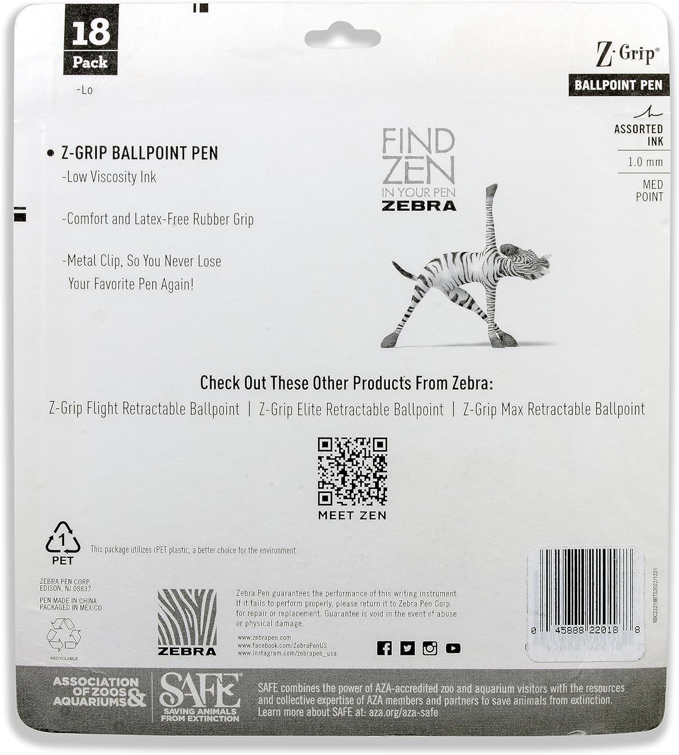 Z-Grip Retractable Ballpoint Pen, Medium Point, 1.0Mm, Assorted Business Colors, 18-Pack