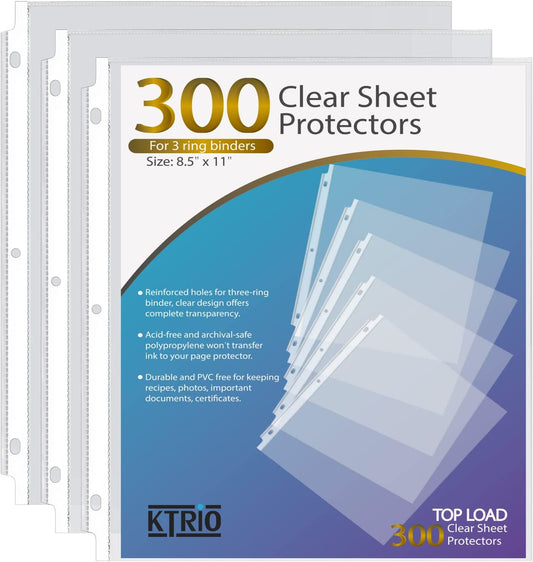 Sheet Protectors 8.5 X 11 Inch Clear Page Protectors for 3 Ring Binder, Plastic Sleeves for Binders, Top Loading Paper Protector Letter Size, 300 Pack