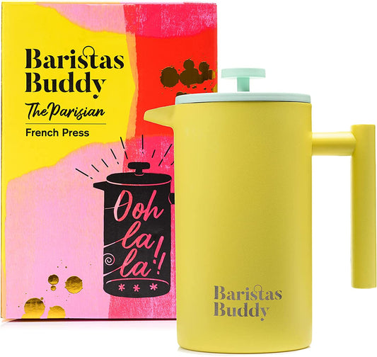 Stainless Steel French Press Coffee Maker – Double Walled Insulated Coffee Press Coffee Maker – 34 Oz Retro Coffee Pot & Tea Press in Yellow