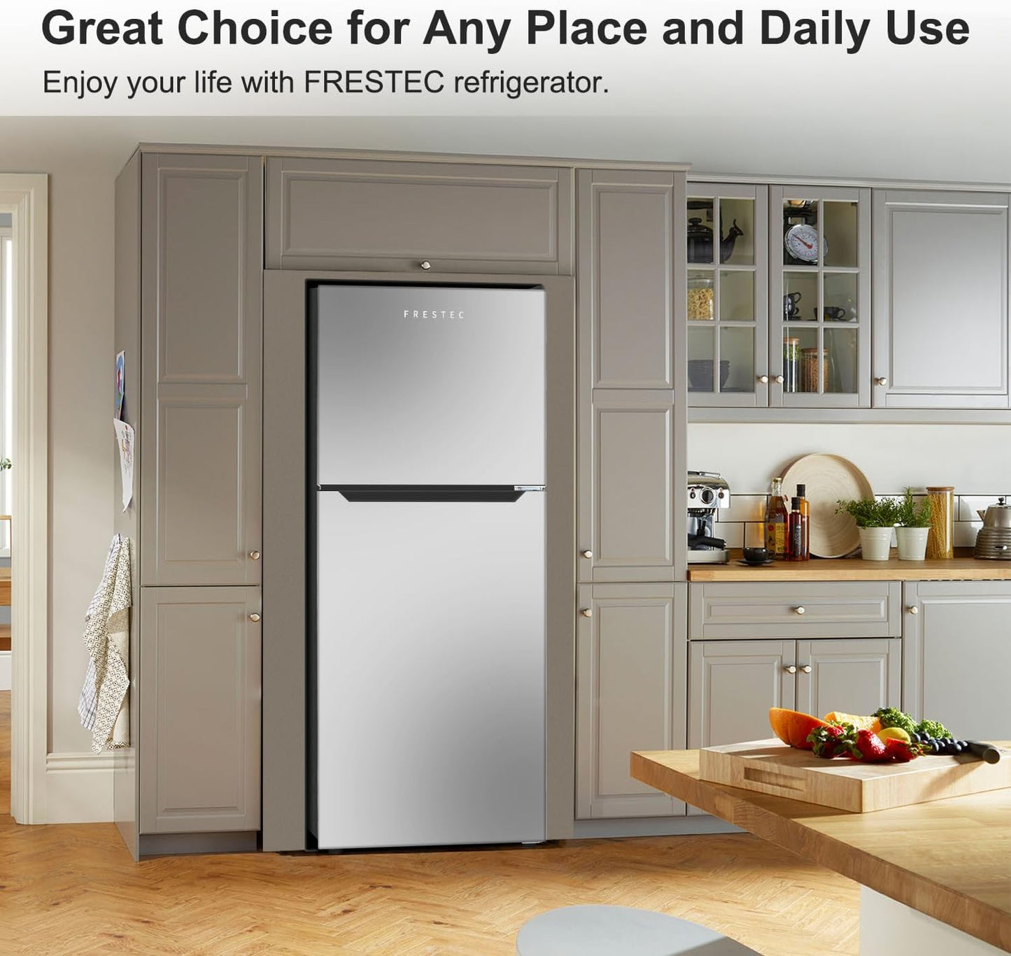 12.1 CU' Refrigerator with Freezer, Apartment Size Refrigerator Top Freezer, 2 Door Fridge with Adjustable Thermostat Control, Freestanding, Door Swing, Stainless Steel (FR 1202 SL)