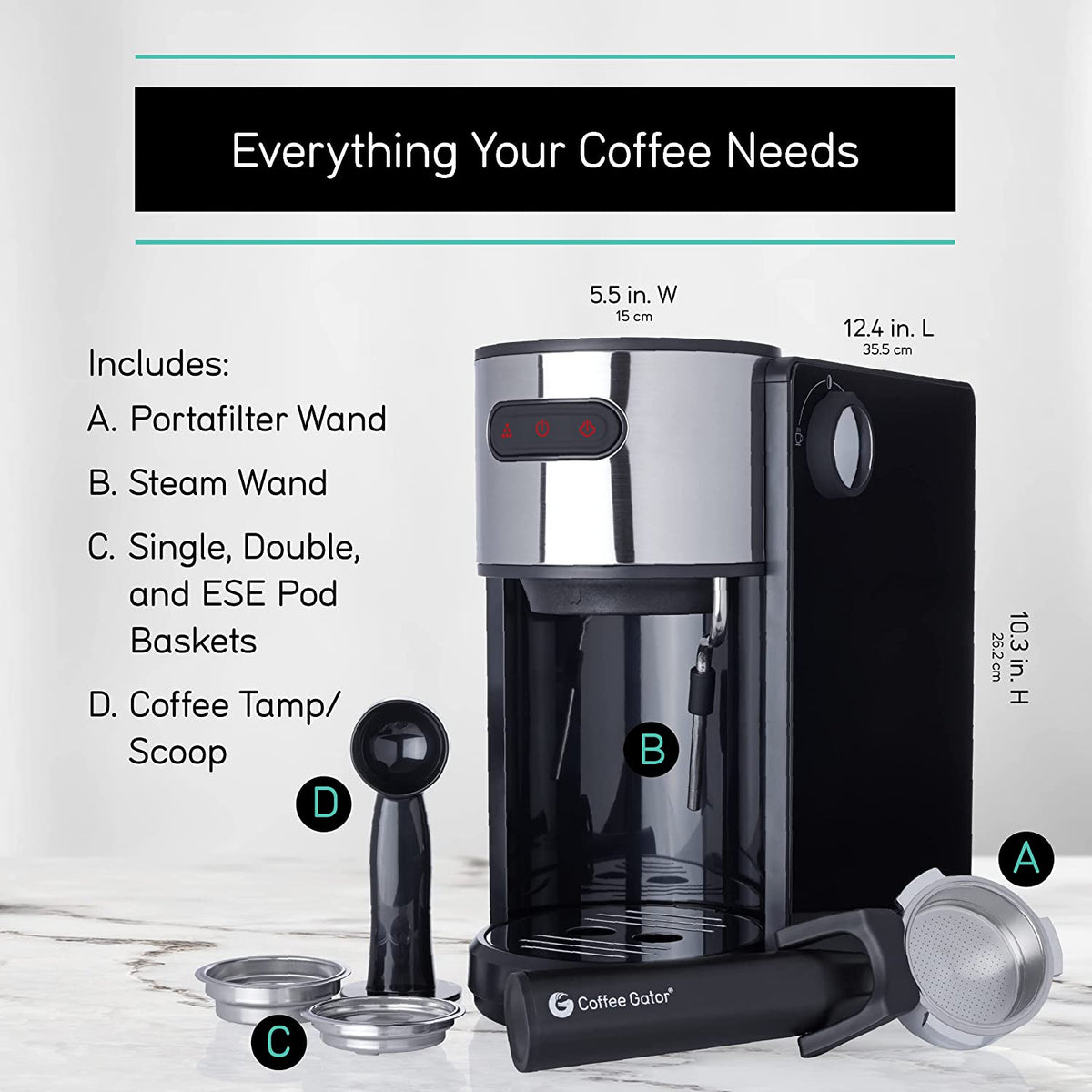 Espresso Machine, Quick-Brew Espresso Maker with Milk Frother & 1.3 Liter Removable Water Tank