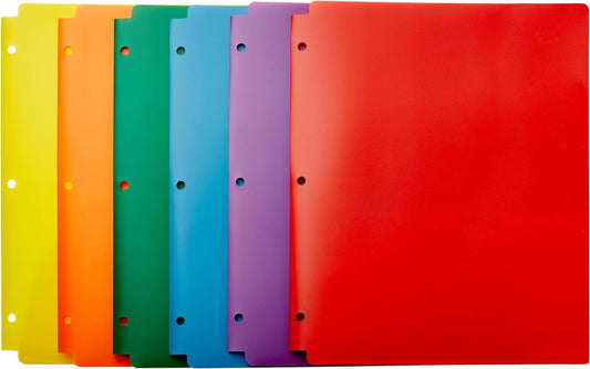 Plastic 3 Hole Punch Folders with 2 Pockets, Assorted Color, Pack of 6
