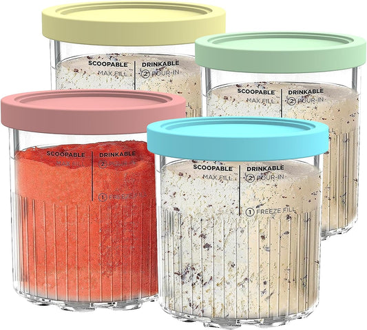Replacement for Ninja Creami Pints and Lids - 4 Pack NC501, Compatible with Ninja NC501 NC500 Series Creami Deluxe Ice Cream Makers, Creami Pint Containers with Leak Proof Lids, Dishwasher Safe