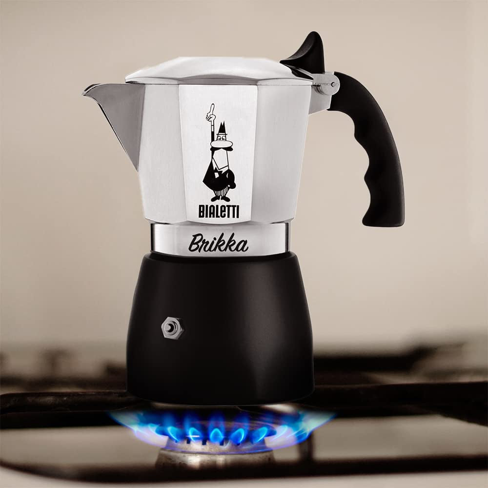 - New Brikka, Moka Pot, the Only Stovetop Coffee Maker Capable of Producing a Crema-Rich Espresso, 2 Cups (3,4 Oz), Aluminum and Black