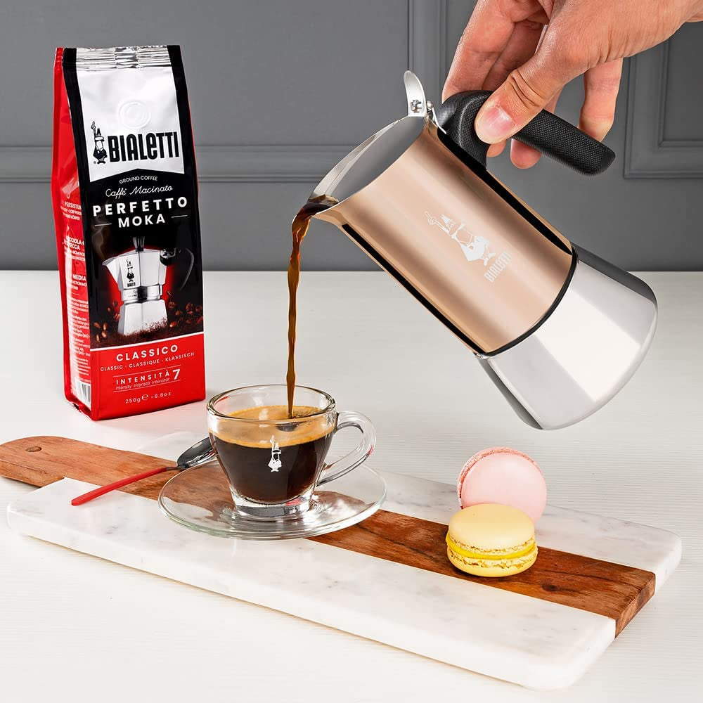 - New Venus Induction, Stainless Steel Stovetop Espresso Coffee Maker, Suitable for All Types of Hobs, 6 Cups (7.9 Oz), Copper