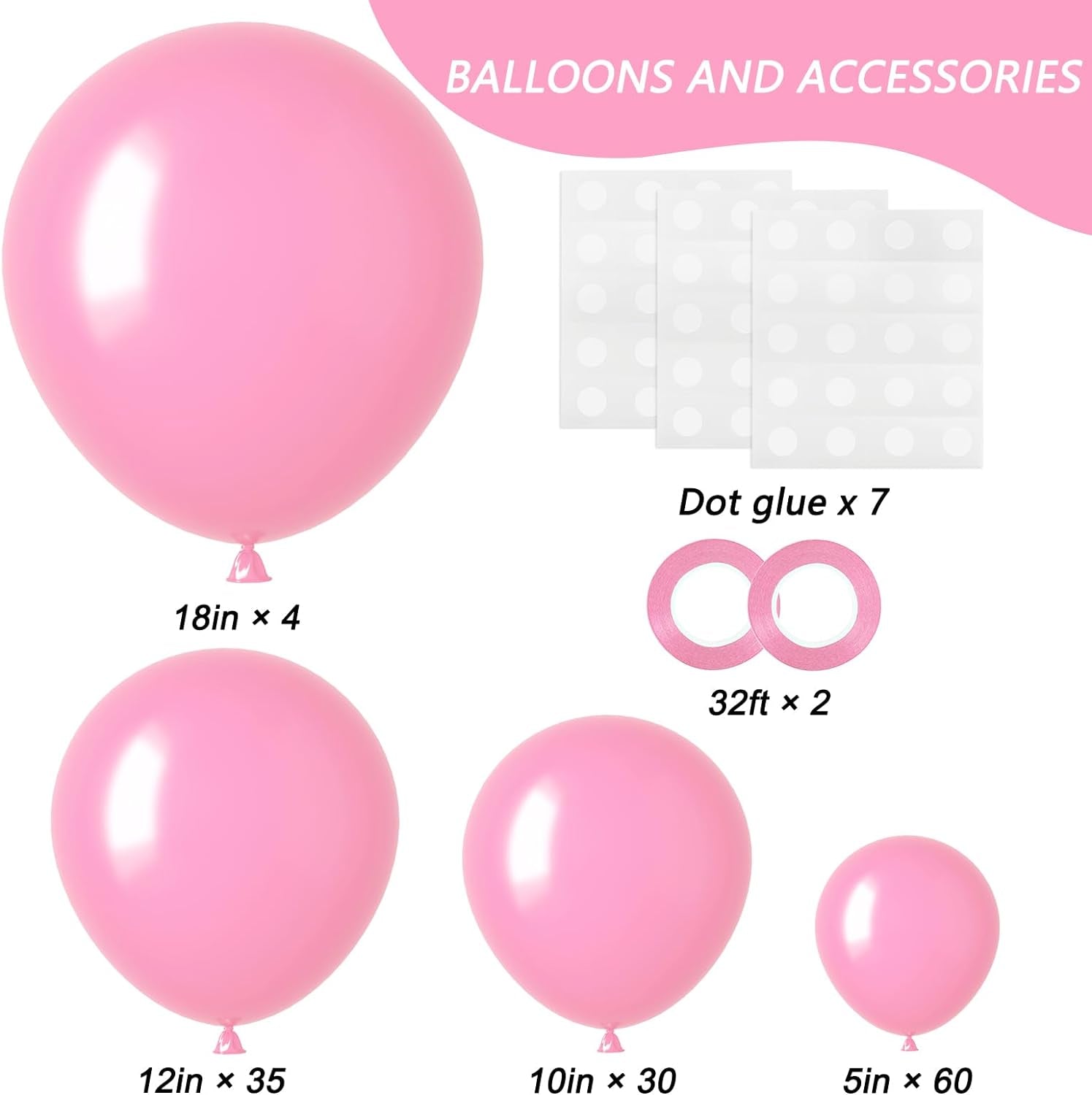 129Pcs Pink Balloons Different Sizes 18 12 10 5 Inches for Garland Arch, Pink Balloons for Birthday Baby Shower Gender Reveal Wedding Party Decoration
