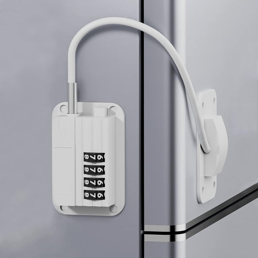 Refrigerator Fridge Freezer Door Lock with Password, Child Proof Refrigerator Door Lock for Kitchen Refrigerator, Cabinets and Drawers, Closets, Windows, Doors-No Tools Need or Drill (White)