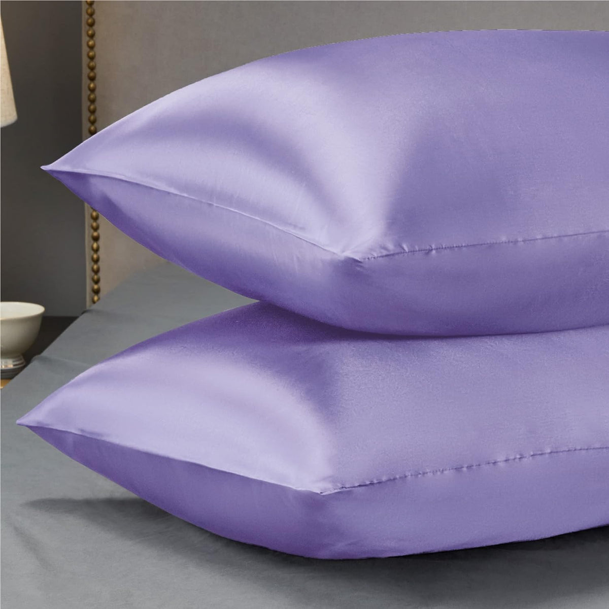 Satin Pillowcase Standard Set of 2 - Lilac Silky Pillow Cases for Hair and Skin 20X26 Inches, Pillow Covers with Envelope Closure, Similar to Silk Pillow Cases, Gifts for Women Men