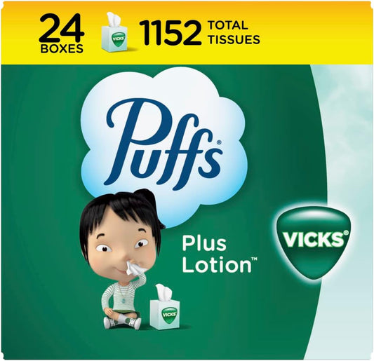 Puffs plus Lotion with Vicks Facial Tissues, 24 Cubes, 48 Tissues per Box