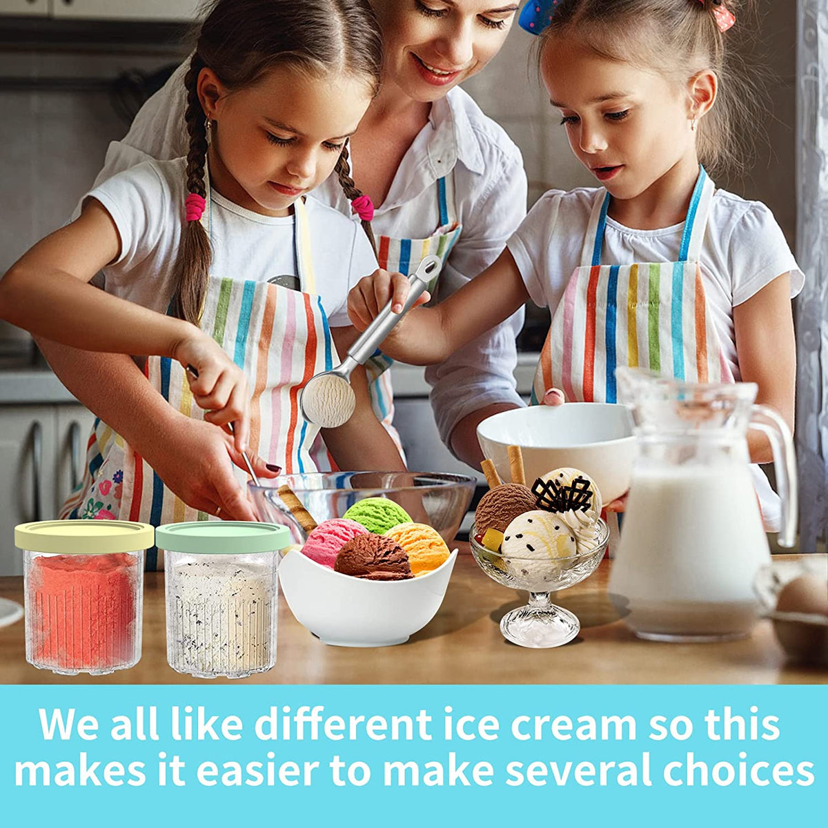 Replacement for Ninja Creami Pints and Lids - 4 Pack NC501, Compatible with Ninja NC501 NC500 Series Creami Deluxe Ice Cream Makers, Creami Pint Containers with Leak Proof Lids, Dishwasher Safe