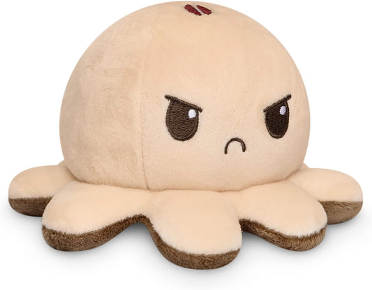 Reversible Octopus Plushie | Sensory Fidget Toy for Stress Relief | Light Happy & Angry | Coffee & Cream 4X4X3