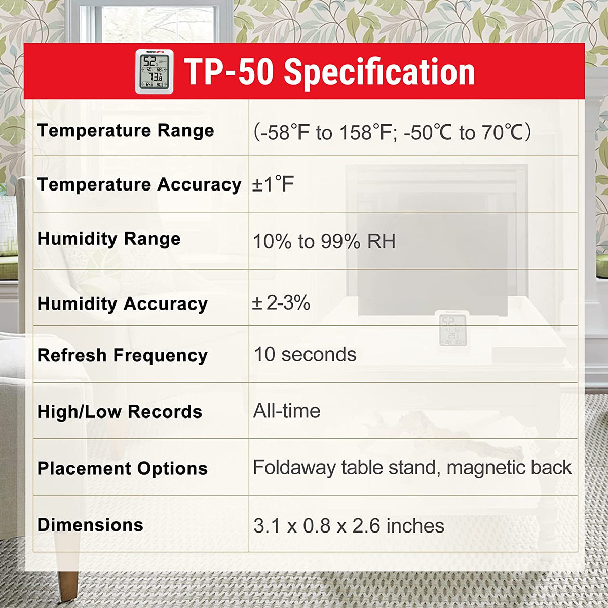 TP50 2 Pieces Digital Hygrometer Indoor Thermometer Room Thermometer and Humidity Gauge with Temperature Humidity Monitor