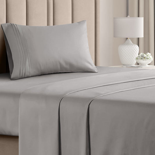 Twin XL Size 3 Piece Bedding Sheet Set - Breathable & Cooling Bed Sheets - Hotel Luxury Bed Sheets for Women & Men - Deep Pockets, Easy-Fit - Soft & Wrinkle Free - Home Decor - Light Grey Oeko-Tex Set