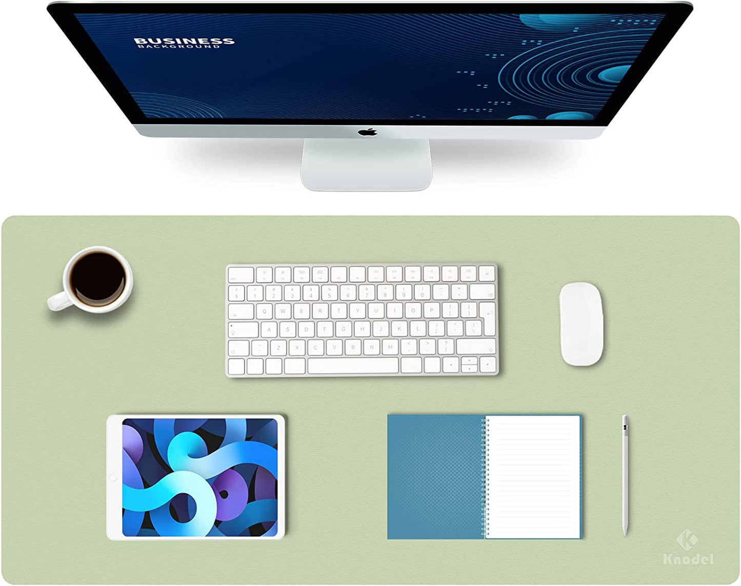 Waterproof Leather Mouse Mat/Pad Protector for Desktop, Keyboard and Mouse, Office and Home (Light Green, 31.5" X 15.7")