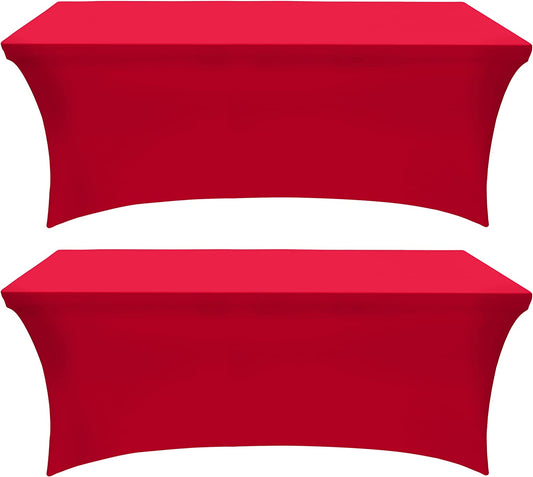 Spandex Tablecloth 2 Pack [8FT, Red] Tight, Fitted, Washable and Wrinkle Resistant Stretch Rectangular Patio Table Cover for Event, Wedding, Banquet & Parties [96Lx30Wx30H Inch]