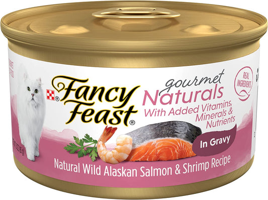 Wet Cat Food Gourmet Naturals Wild Alaskan Salmon and Shrimp Recipe in Wet Cat Food Gravy - (12) 3 Oz. Cans