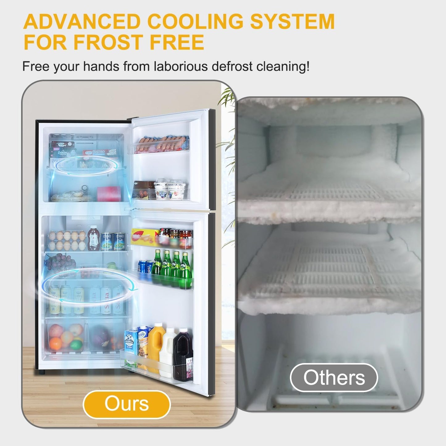 12.1 CU' Refrigerator with Freezer, Apartment Size Refrigerator Top Freezer, 2 Door Fridge with Adjustable Thermostat Control, Freestanding, Door Swing, Black (FR 1202 BK)