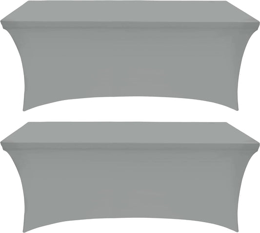 Spandex Tablecloth 2 Pack [6FT, Grey] Tight, Fitted, Washable and Wrinkle Resistant Stretch Rectangular Patio Table Cover for Event, Wedding, Banquet & Parties [72Lx30Wx30H Inch]