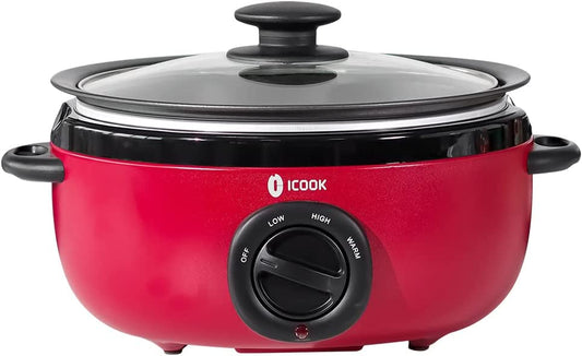 USC-35-OP001RD 3.5 Quart Slow Cooker,Aluminium Sear/Sauté Stew Pot Stovetop Safe,Dishwasher Safe,Glass Lid,Adjustable Temp,Food Warmer,Red