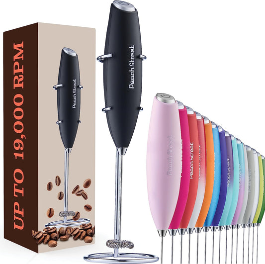 Powerful Handheld Milk Frother, Mini Milk Frother, Battery Operated (Not Included) Stainless Steel Drink Mixer - Milk Frother Stand for Milk Coffee, Lattes, Cappuccino, Frappe, Matcha, Hot Chocolate