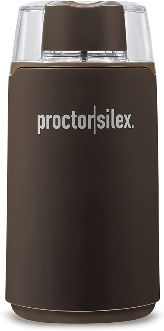 Proctor-Silex Electric Coffee Grinder for Beans, Spices and More, Stainless Steel Blades, 12 Cups, Brown