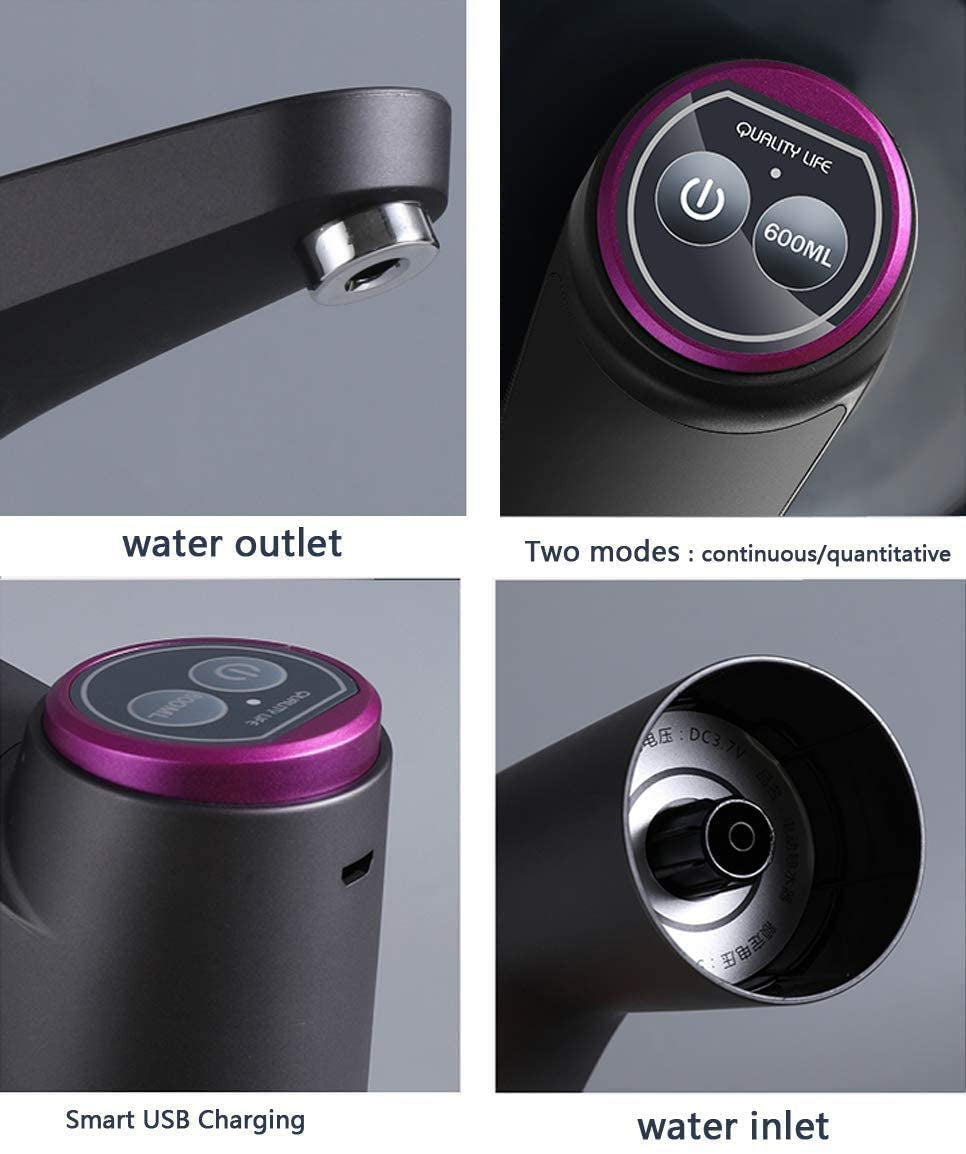water Dispenser, Portable Water Bottle Pump for Universal 3, 4 and 5 Gallon with USB Electric Charging and Automatic off Switch (Black)