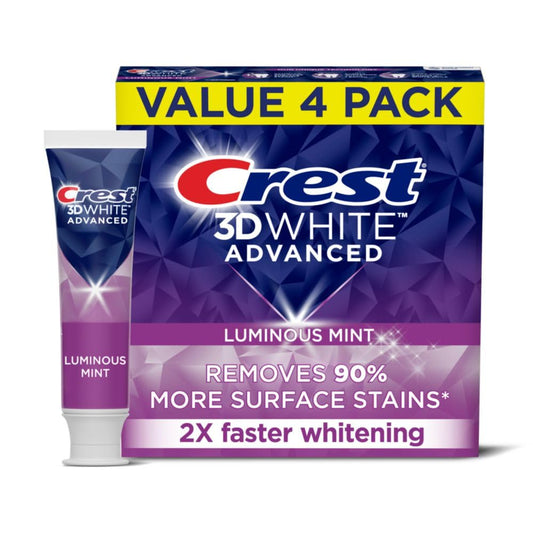 3D White Toothpaste, Advanced Luminous Mint, Teeth Whitening Toothpaste, 3.7 Oz (Pack of 4)