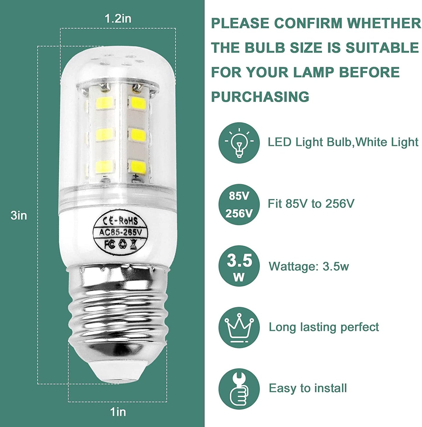 Updated 5304511738 Light Bulb Refrigerator Kei D34L Bulb,Led Refrigerator Light Bulb 3.5W Compatible with Frig.Idaire Refrigerator Light Bulb AP6278388 PS12364857 EAP12364857(85V-265V White Light)