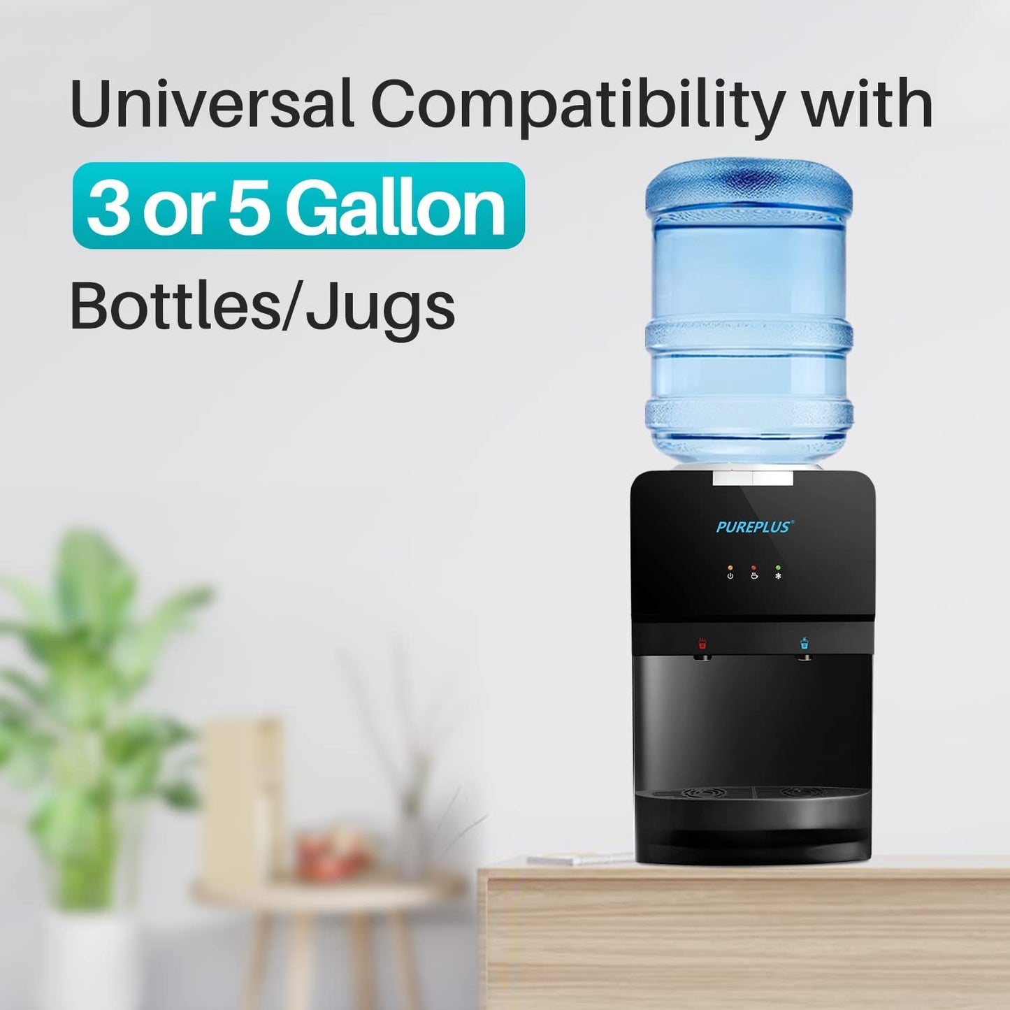 Water Cooler Top Loading Countertop Water Cooler Dispenser, Hot & Cold Water, Child Safety Lock, Holds 3 or 5 Gallon Bottles, Compression Refrigeration Technology, White