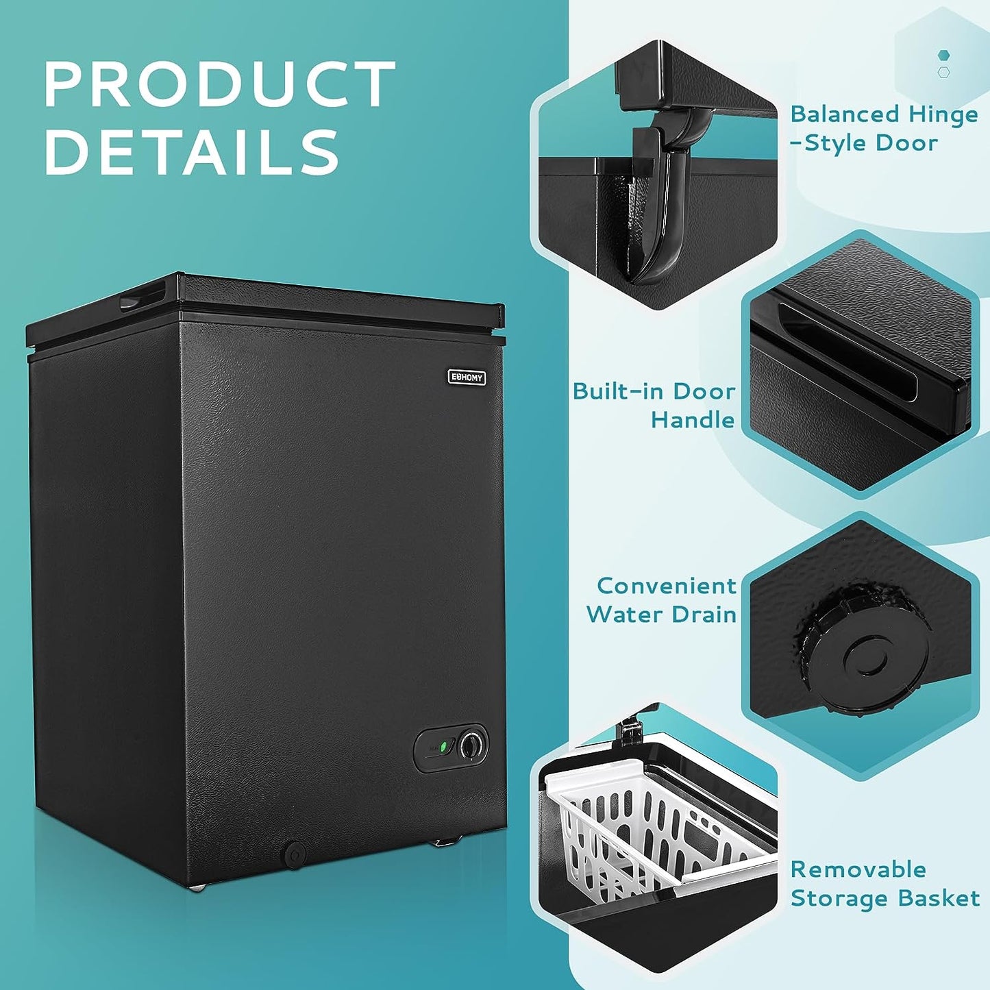 3.5 Cu.Ft Chest Freezer with Removable Basket, Small Deep Freezer Adjustable 7 Thermostat, Quiet Mini Freezer Free-Standing Top Door, Energy Saving for Apartment/Garage/Basement/Dorm/Home,Black