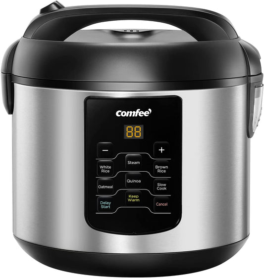 Rice Cooker, 6-In-1 Stainless Steel Multi Cooker, Slow Cooker, Steamer, Saute, and Warmer, 2 QT, 8 Cups Cooked(4 Cups Uncooked), Brown Rice, Quinoa and Oatmeal, 6 One-Touch Programs